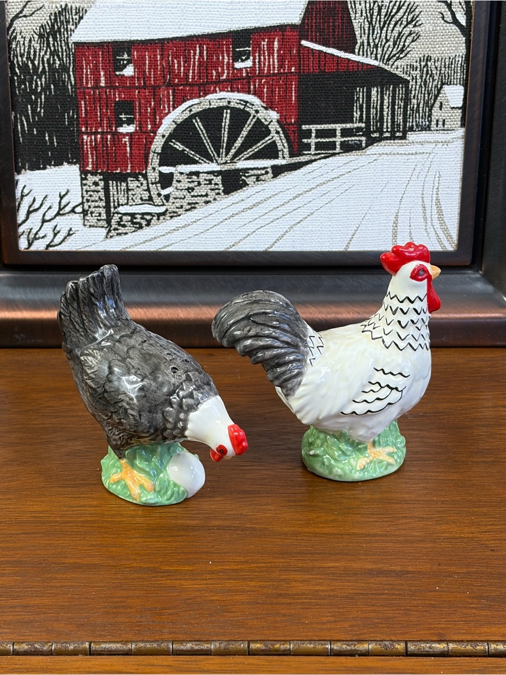 1980's J. Willfred By Sadek Farmhouse Rooster And Hen Salt & Pepper Hand Painted
